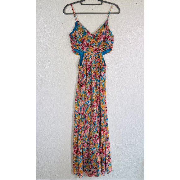 ASTR The Label Dress Womens Small Floral Side Cutout Tropical Cottagecore Boho - Picture 2 of 12